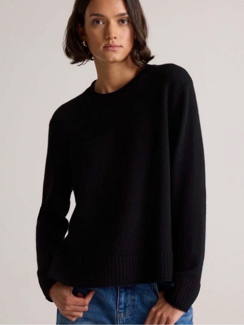Quince 100% Mongolian Cashmere Waffle Knit Crewneck Sweater Black - Size M luxe
